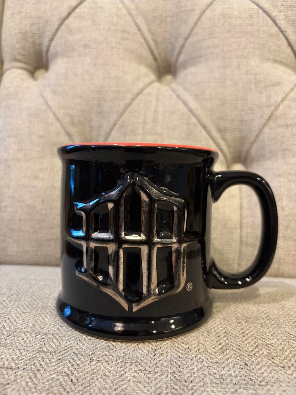 Harley-Davidson Black Mug with Red Inner Rim - Embossed Shield Logo
